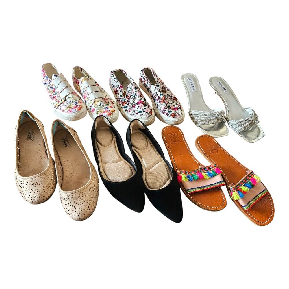 Women's Shoe Lot 6 Pairs Sizes 8.5-9 Steve Madden Blowfish Flats Heels Sandals
